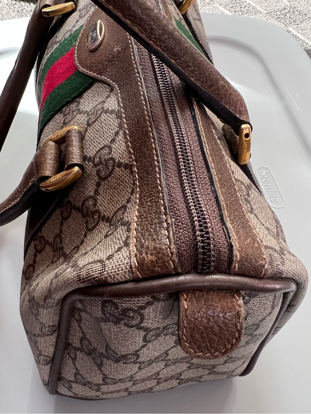 GUCCI vintage satchel doctor bag Monogram GG print purse authentic 1977-1980 - Picture 7 of 16